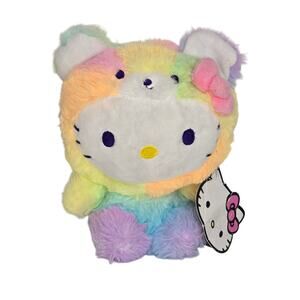 Sanrio Hello Kitty With Cute Rainbow Teddy Bear Costume Hello Kitty Figure Plush
